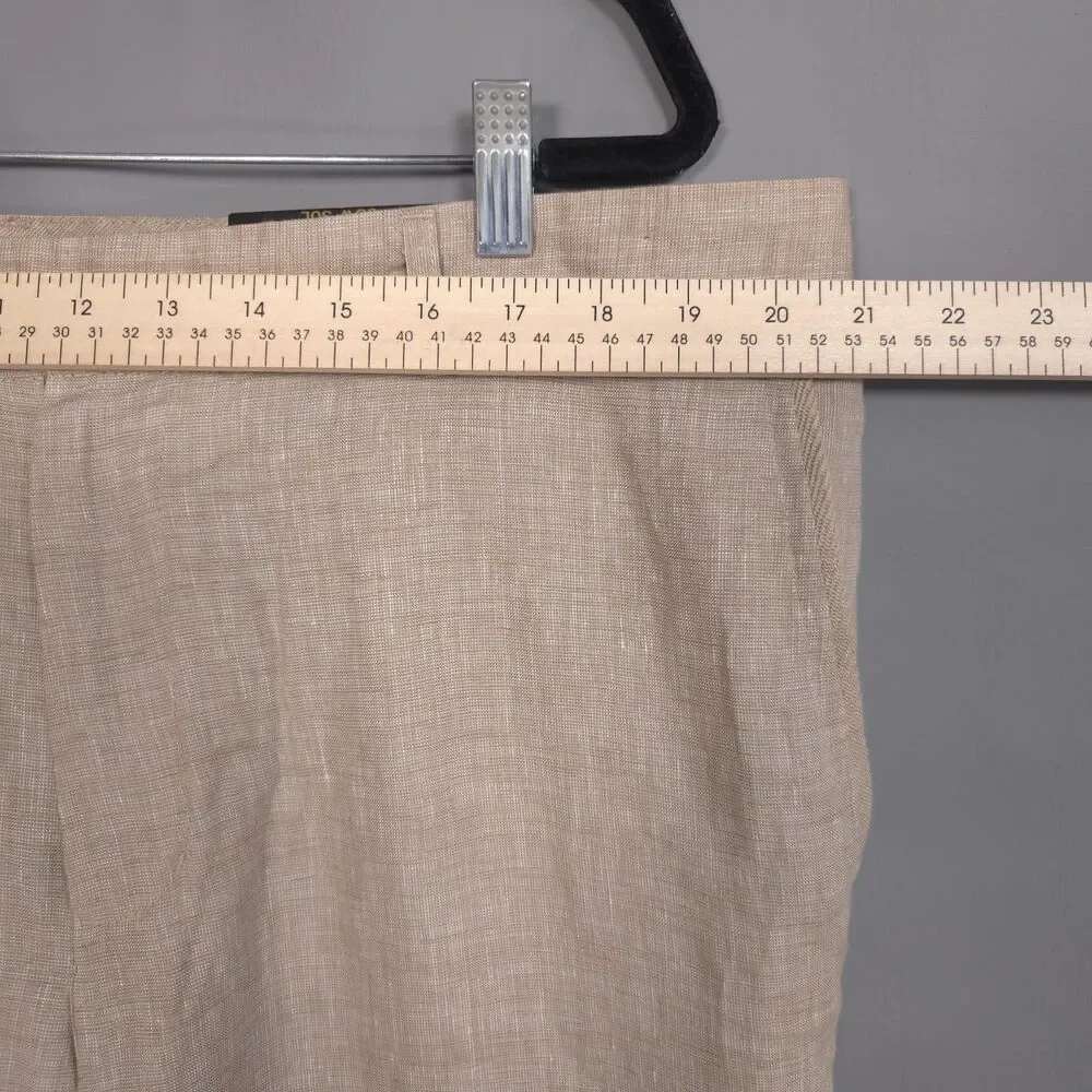 Tasso Elba 100% Linen Pants Khaki 38W 30L Casual‎ Dress Flat Front Lightweight